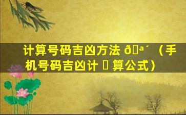 计算号码吉凶方法 🪴 （手机号码吉凶计 ☘ 算公式）